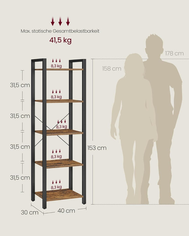 Regal mit 5 Ebenen vintagebraun, 30x40x153 cm