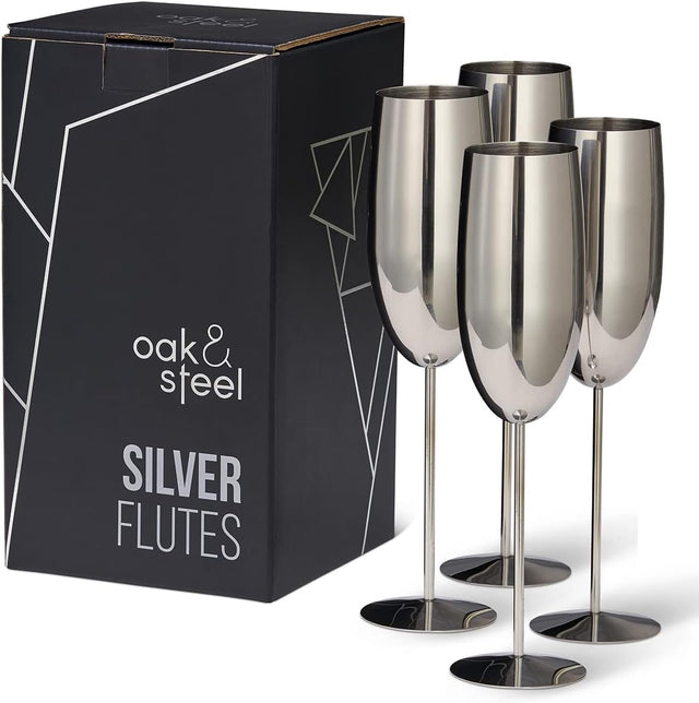 Edelstahl Sektgläser Flute Silber 4er-Set