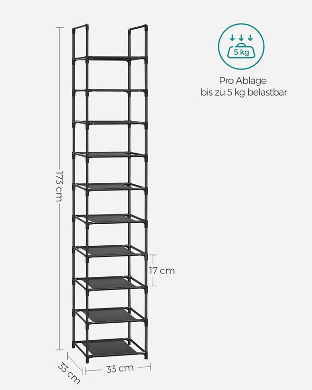Schuhregal Metallgestell 10 Ebenen Schwarz von Songmics