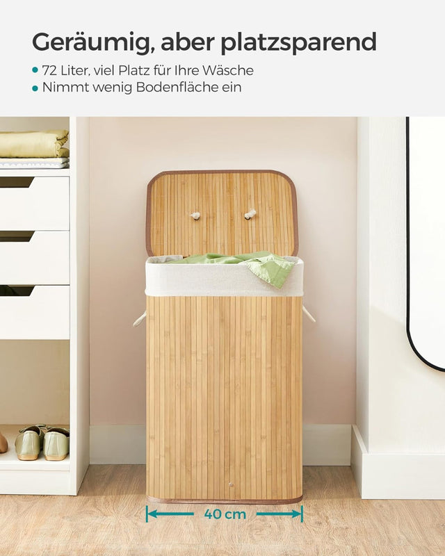 Wäschekorb Wäschesammler mit Deckel Bambus 72l