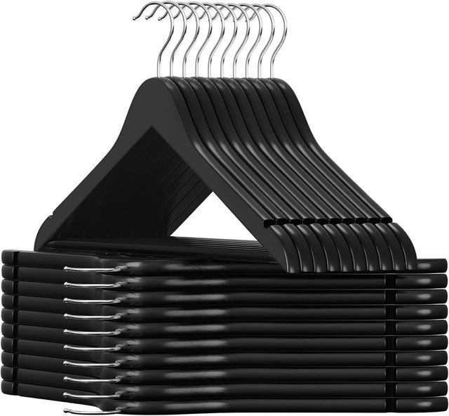 Kleiderbügel Holz 20er Set Einkerbungen im Schulterbereich Schwarz