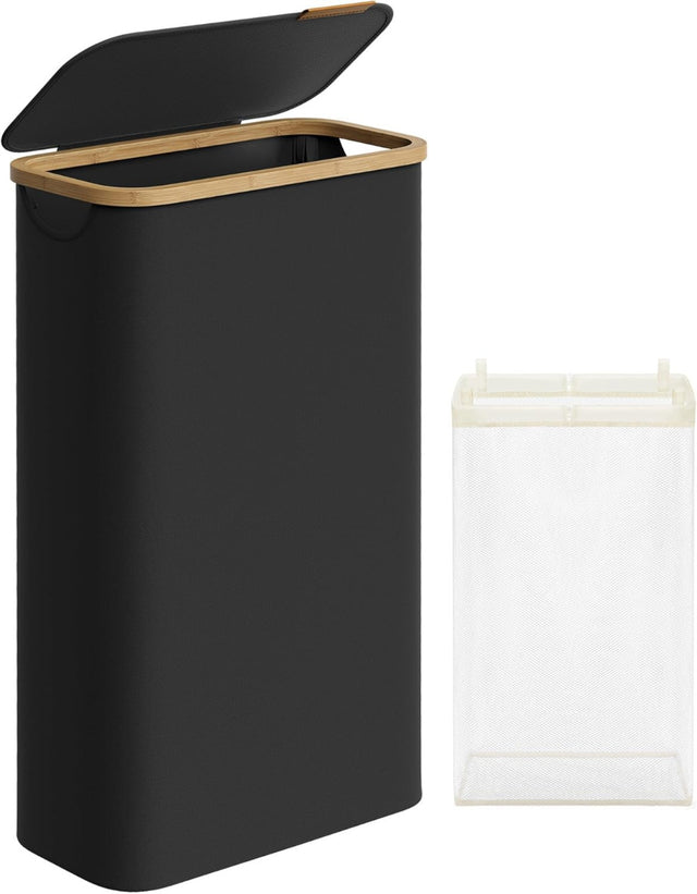 Wäschekorb Wäschesammler Schmal Bambus 65l Schwarz