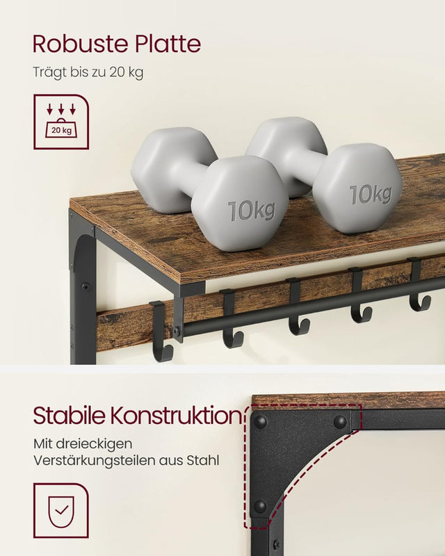 Wandgarderobe mit Ablage 80cm Vintagebraun-Schwarz von Songmics