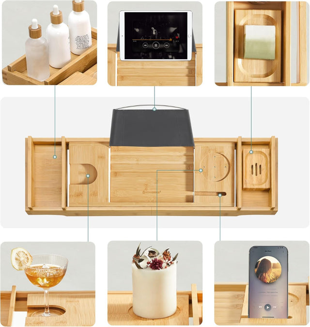 Badewannenablage Bambus ausziehbar mit Getränkehalter