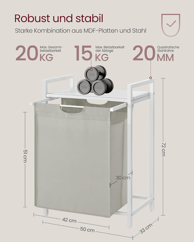 Wäschekorb mit Ablage, cremeweiss-mattweiss von Songmics