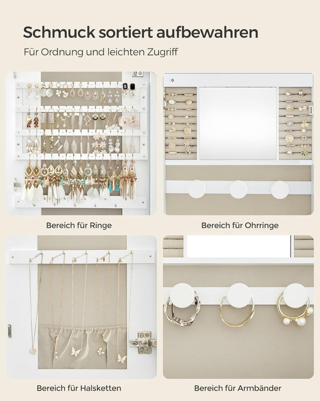 Schmuckschrank Spiegelschrank LED Beleuchtung abschliessbar Weiss