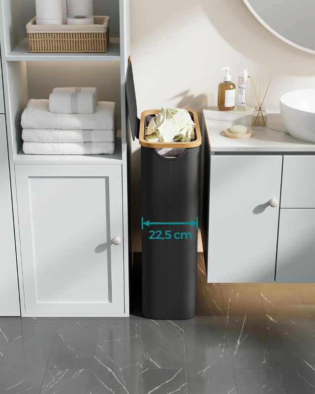 Wäschekorb Wäschesammler Schmal Bambus 65l Schwarz