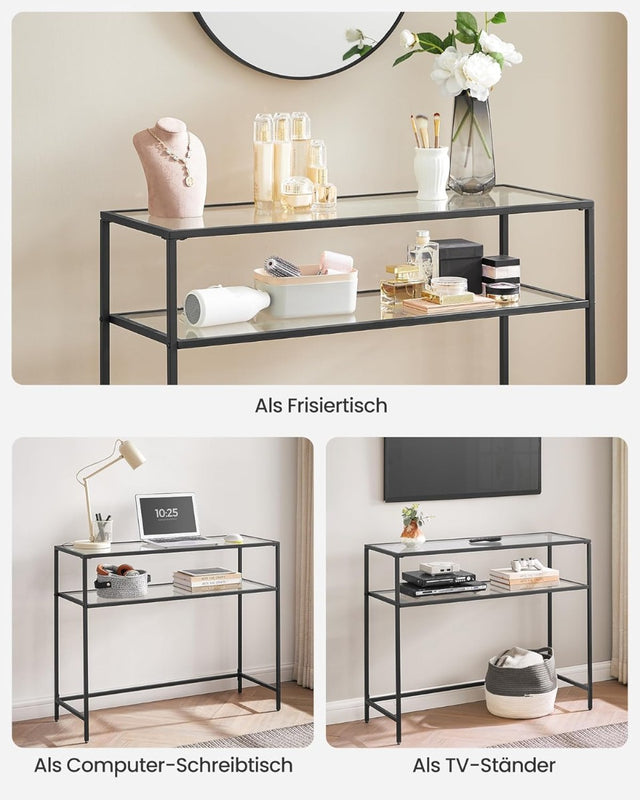 Konsolentisch Glasplatte Metallrahmen Verstellbar Schwarz