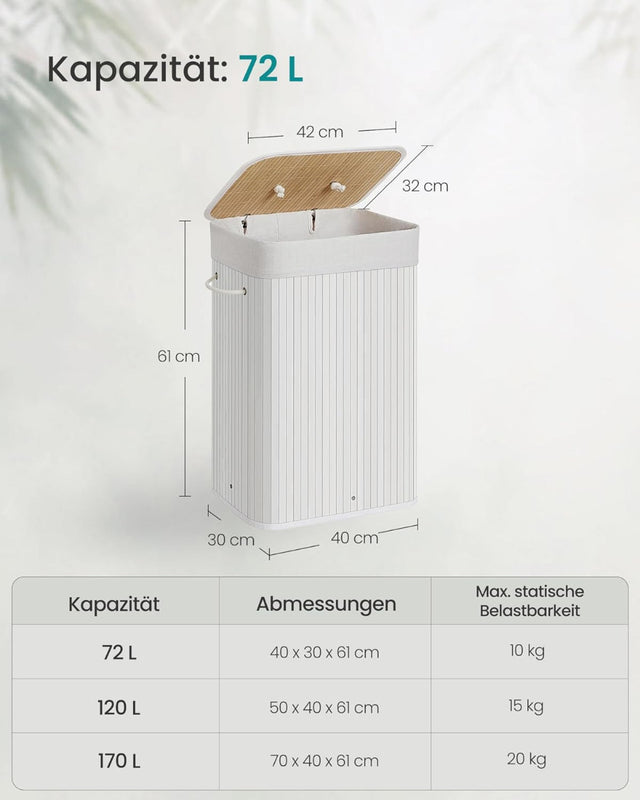Wäschekorb Wäschesammler Bambus 72l weiss