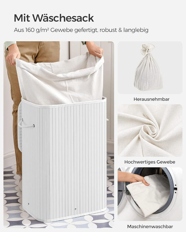 Wäschekorb Wäschesammler Bambus 72l weiss