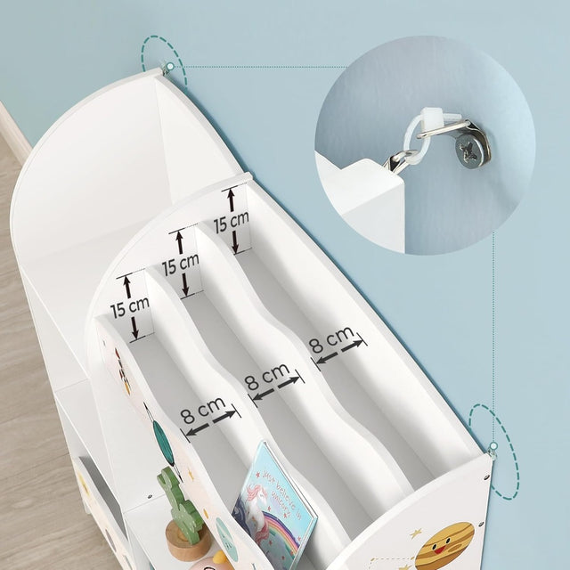 Kinderregal Spielzeugorganizer Bücherregal Weltall Weiss von Songmics