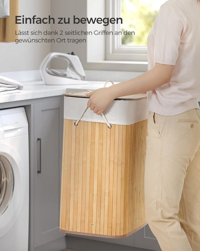Wäschekorb Wäschesammler mit Deckel Bambus 72l
