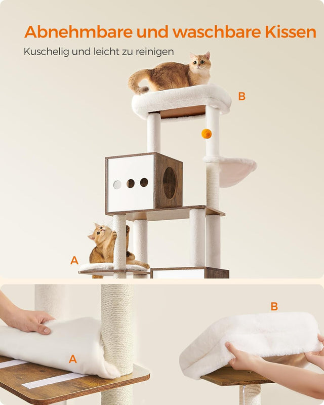 Kratzbaum mit Katzenklo-Schrank vintagebraun