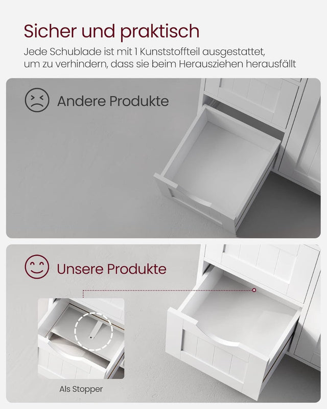 Badezimmerschrank mit 4 Schubladen und Tür Weiss