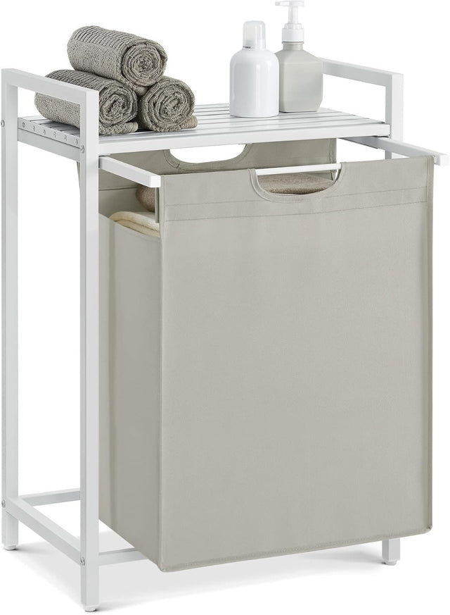 Wäschekorb mit Ablage, cremeweiss-mattweiss von Songmics