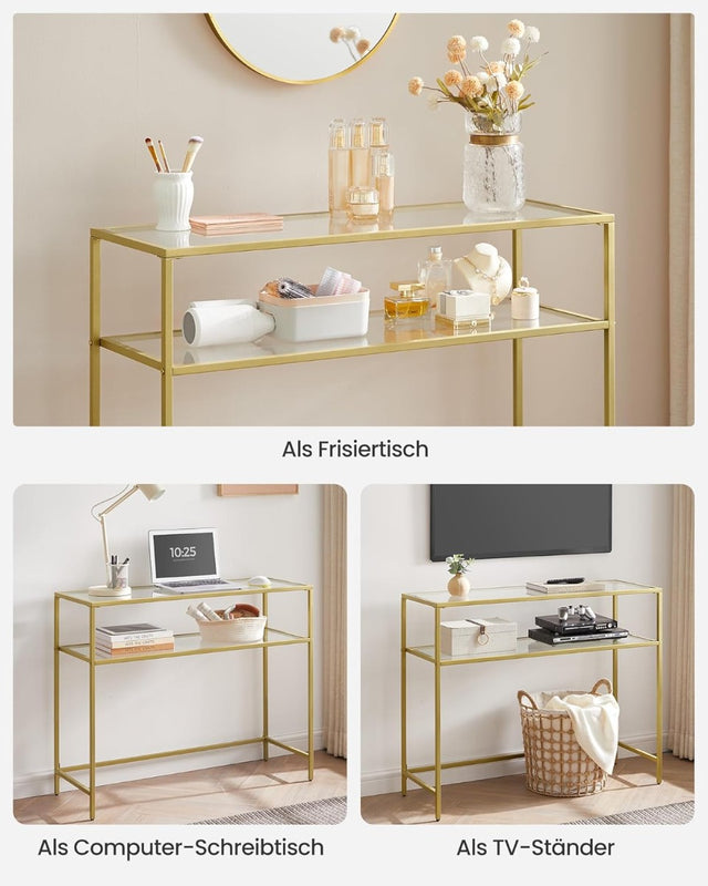 Konsolentisch Hartglas Modern Verstellbar Wohnzimmer Goldfarben