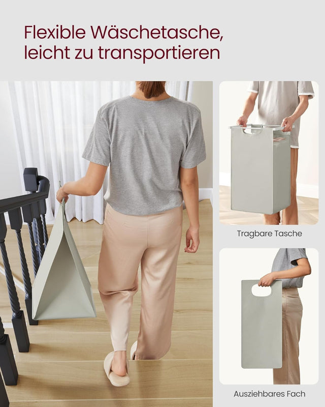 Wäschekorb mit 3 Fächern und Ablage, cremeweiss-mattweiss von Songmics