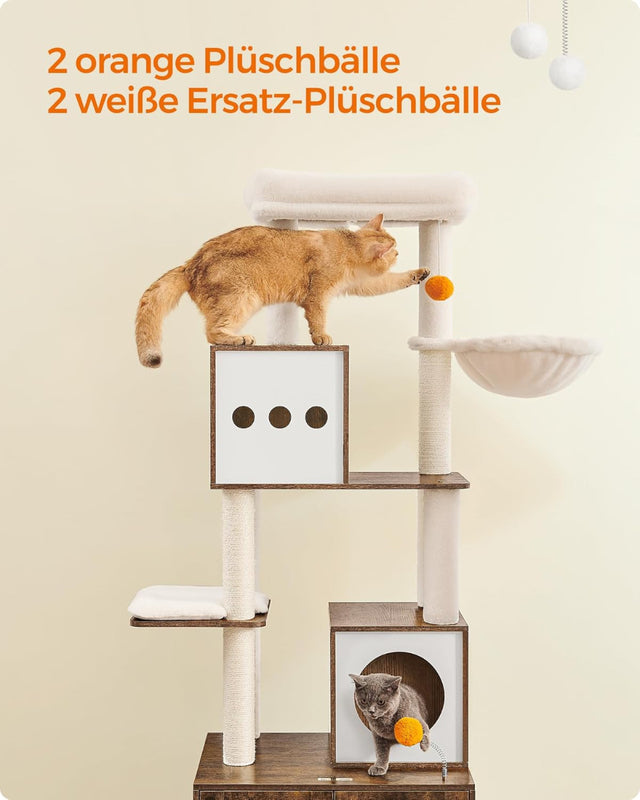 Kratzbaum mit Katzenklo-Schrank vintagebraun