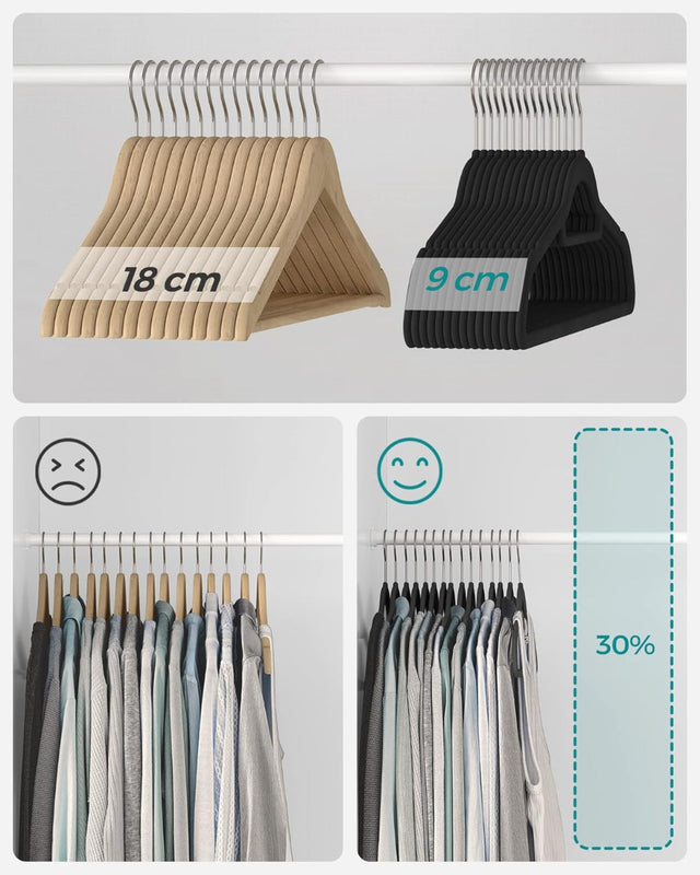 Kleiderbügel Samt 20er Set Silber-Schwarz