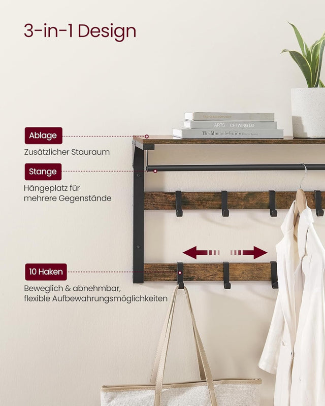 Wandgarderobe mit Ablage 80cm Vintagebraun-Schwarz von Songmics