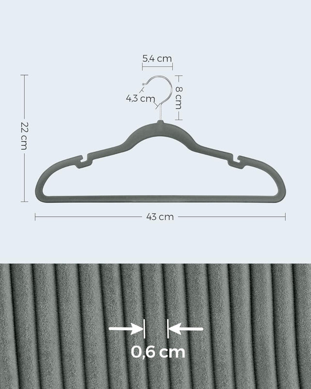 Kleiderbügel Samt 30er Set rutschfest Grau