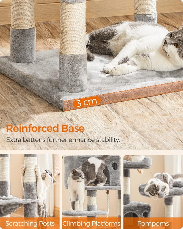 Kratzbaum Mehrstöckig Plüsch mit Hängematte Hellgrau