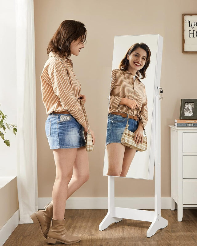 Schmuckschrank Spiegelschrank Stehend Make-up Organizer Weiss