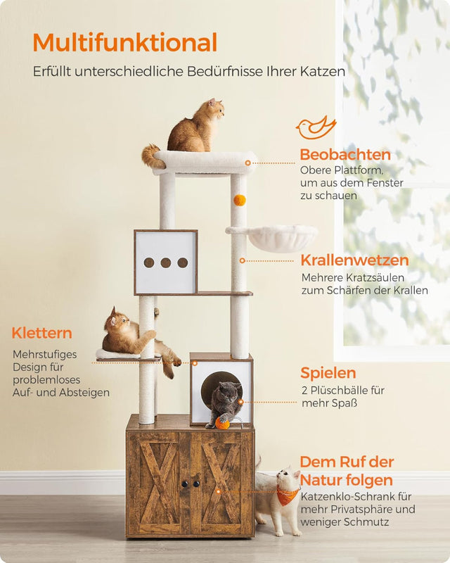 Kratzbaum mit Katzenklo-Schrank vintagebraun