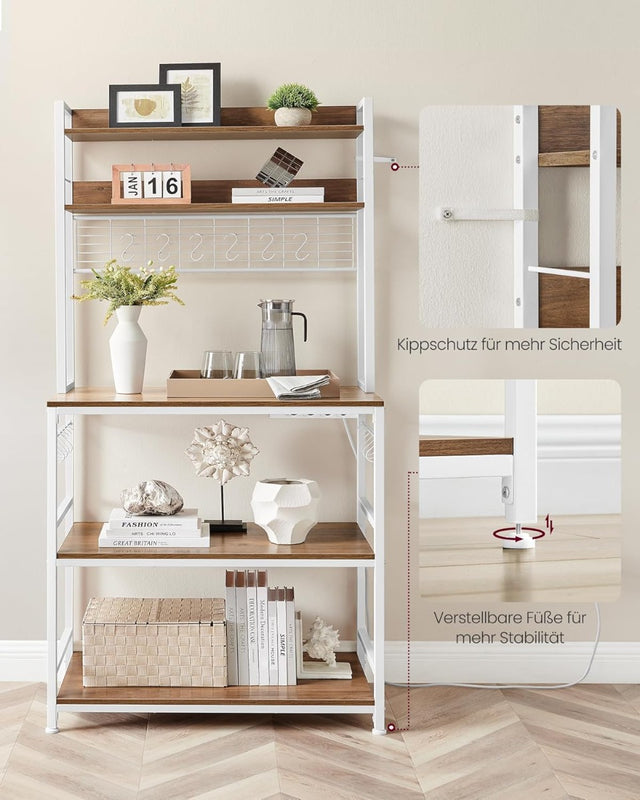 Küchenregal Steckdosen Mikrowellenregal Haken Walnussbraun