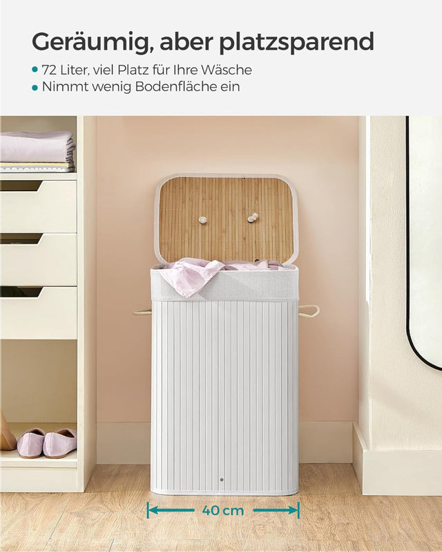 Wäschekorb Wäschesammler Bambus 72l weiss