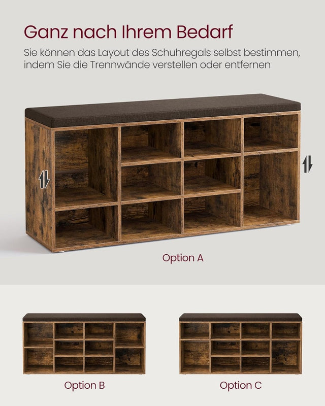Schuhbank Sitzbank Stauraum 12 Fächer Vintagebraun