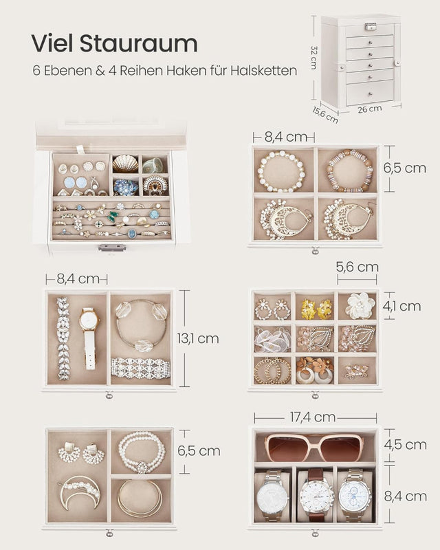 Schmuckkasten Schmuckschatulle mit 6 Ebenen
