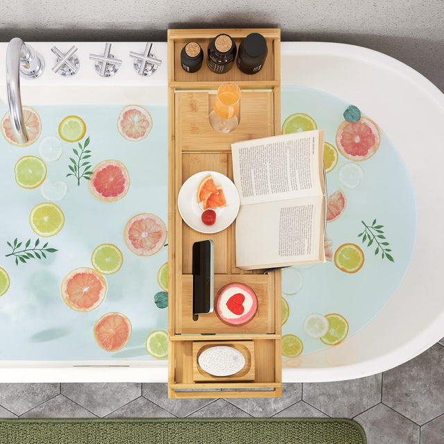 Badewannenablage Bambus ausziehbar mit Getränkehalter