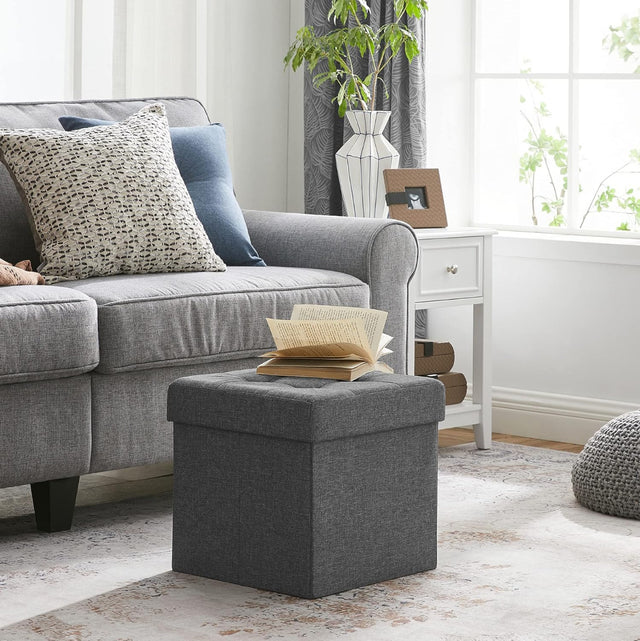 Sitzhocker mit Stauraum, Fusshocker, Sitzwürfel, dunkelgrau von Songmics