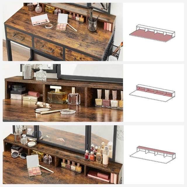 Schminktisch Set mit Hocker rustikal braun