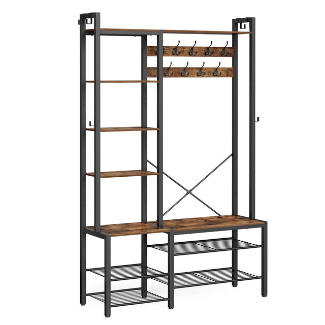 Garderobenständer mit Schuhbank Vintagebraun 4-in-1