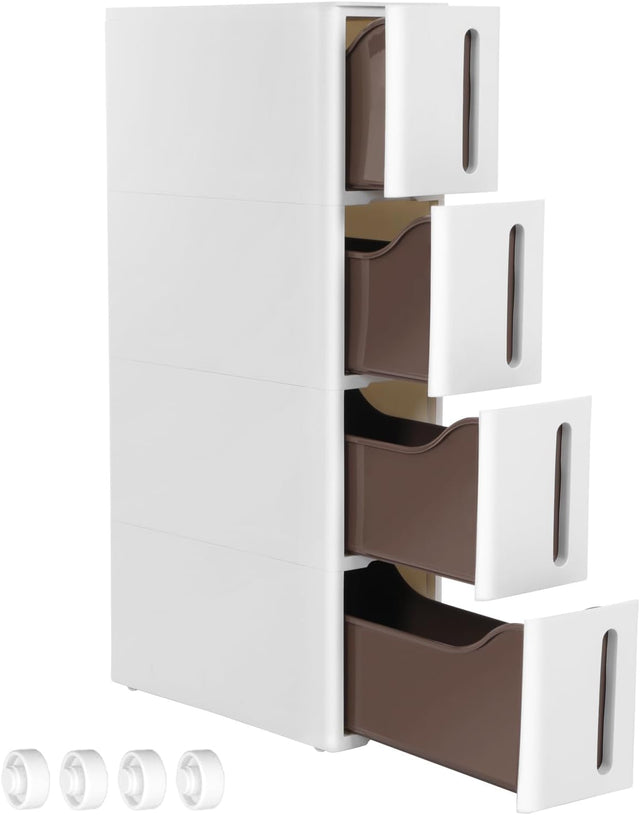 Nischenregal Rollwagen Schubladen Badregal Weiss-Braun