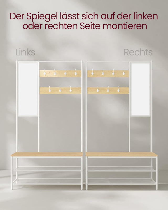 Kleiderständer Garderobe mit Spiegel Sitzbank Eiche Weiss von Songmics
