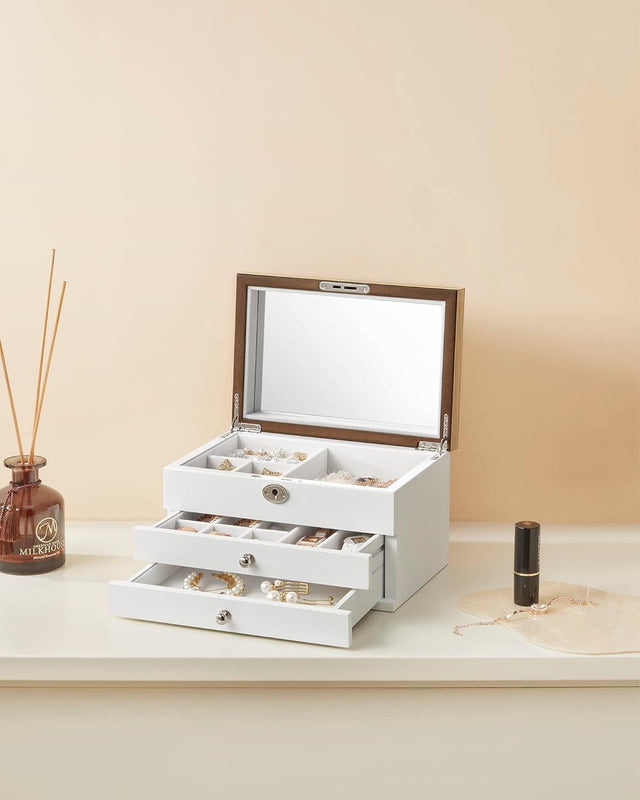Schmuckkästchen mit Spiegel und Schubladen Weiss