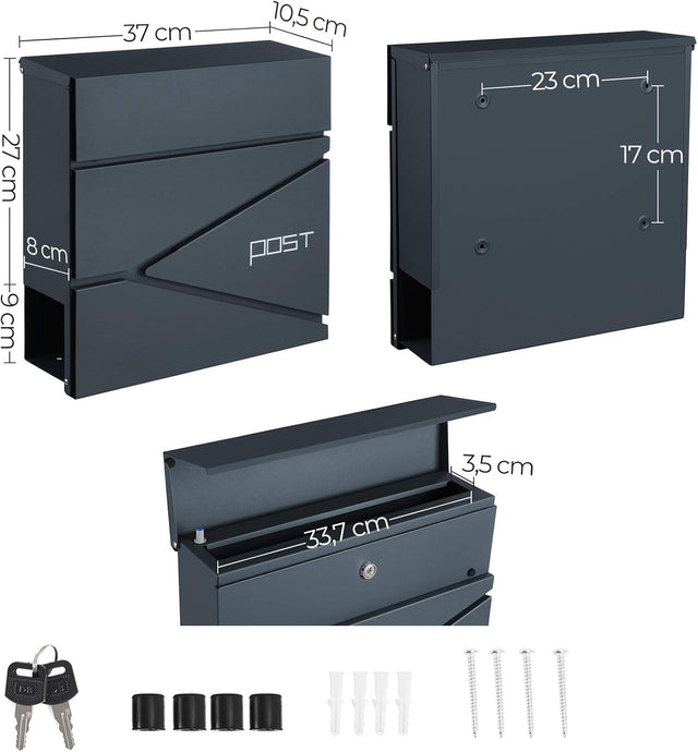 Briefkasten abschliessbar mit Zeitungsfach anthrazit