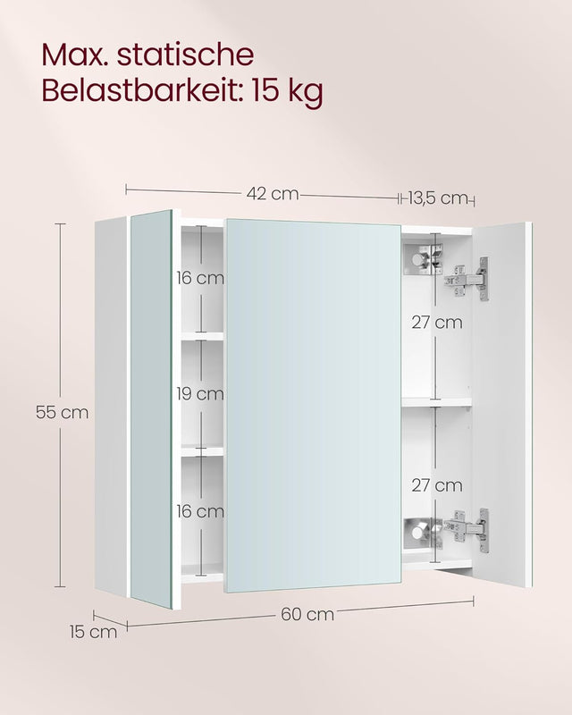 Spiegelschrank Badezimmerschrank mit Türen Weiss von Songmics