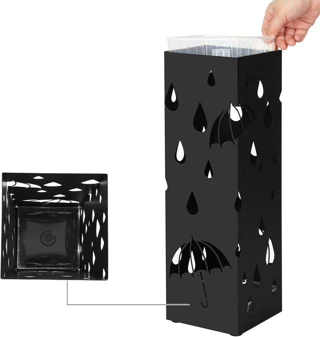 Regenschirmständer Metall quadratisch mit Haken Muster Regenschirme Schwarz von Songmics