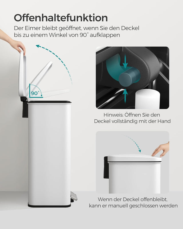 Mülleimer Küche 40L Stahl Weiss inkl. Müllbeutel