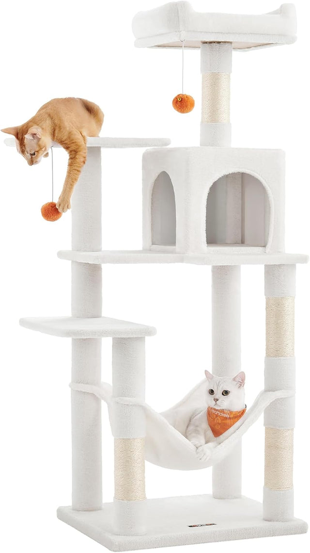 Kratzbaum Katzenhaus mit Hängematte cremeweiss