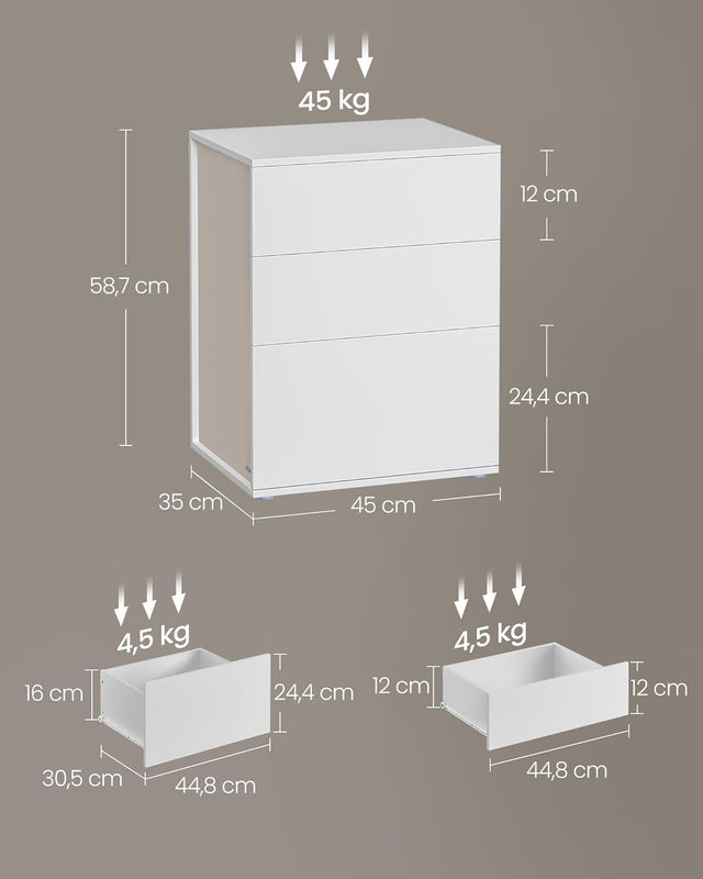 Nachttisch Beistelltisch 3 Schubladen Mattweiss