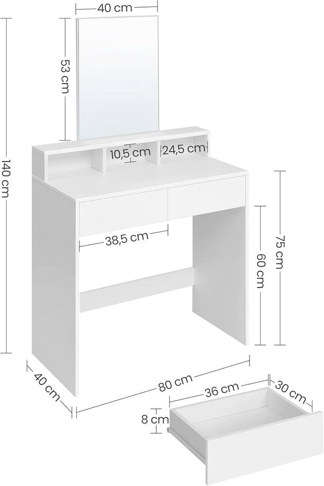 Schminktisch Modern Spiegel Schubladen Fächer Weiss