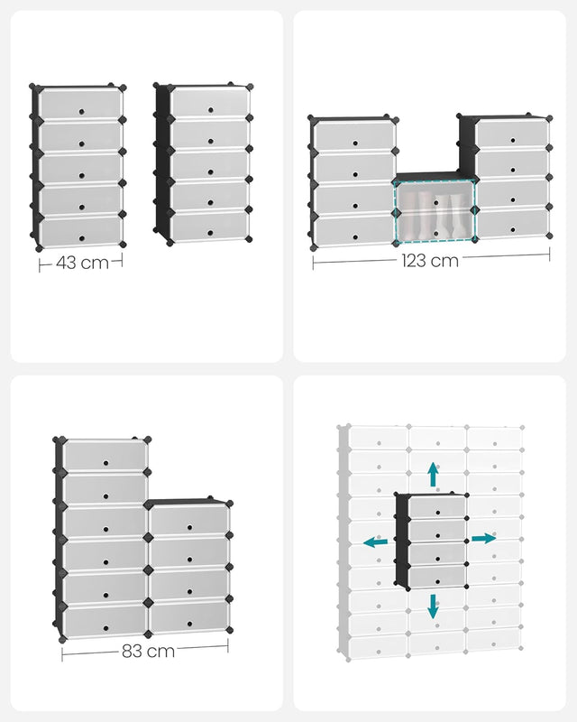 Schuhregal Steckregal DIY-Regal mit Tür Schwarz von Songmics