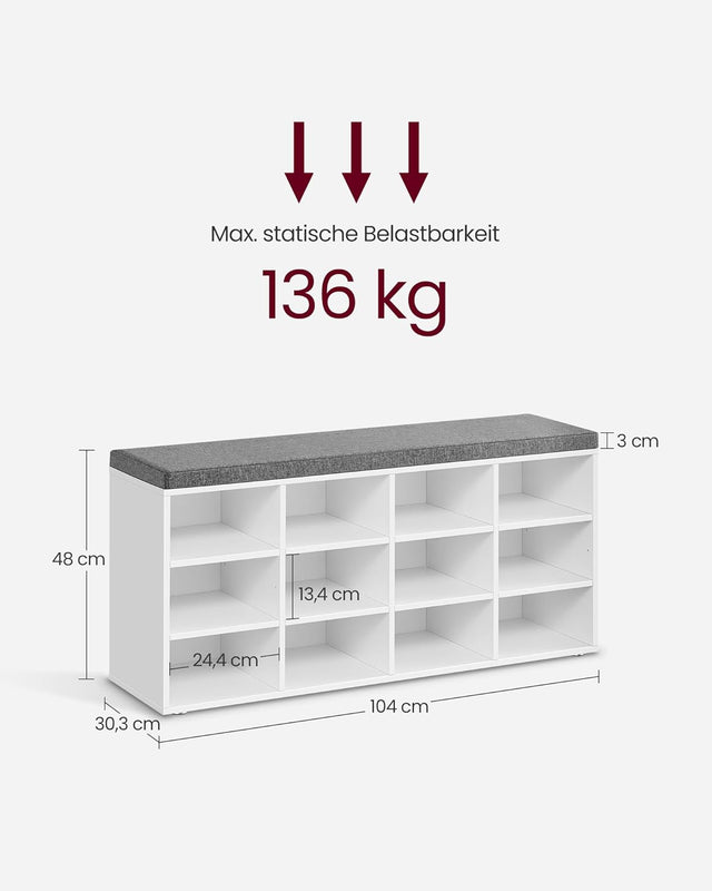 Schuhbank mit Stauraum 12 Fächer Taubengrau