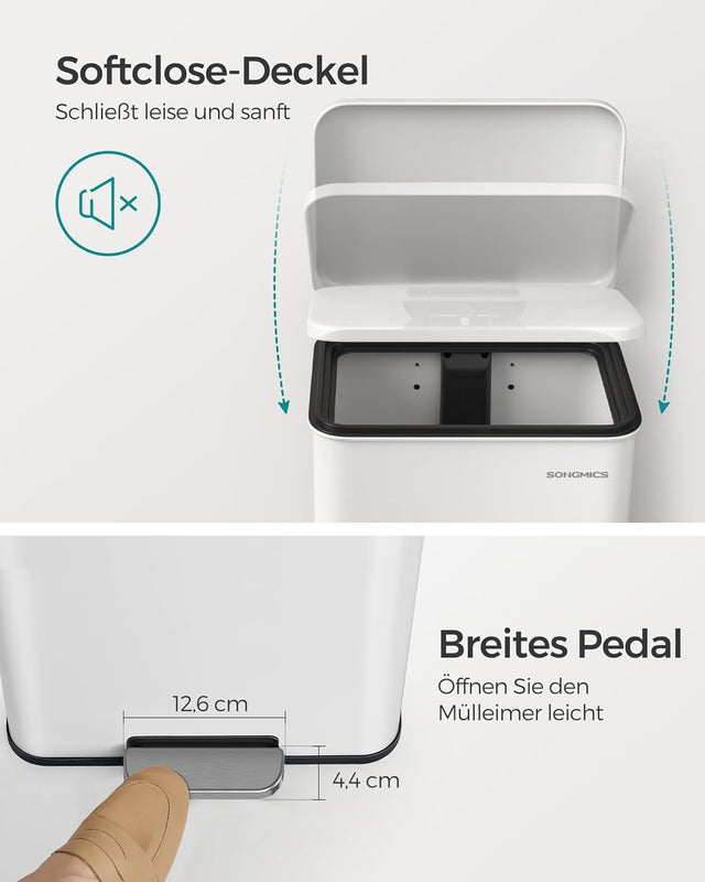 Mülleimer Küche 40L Stahl Weiss inkl. Müllbeutel