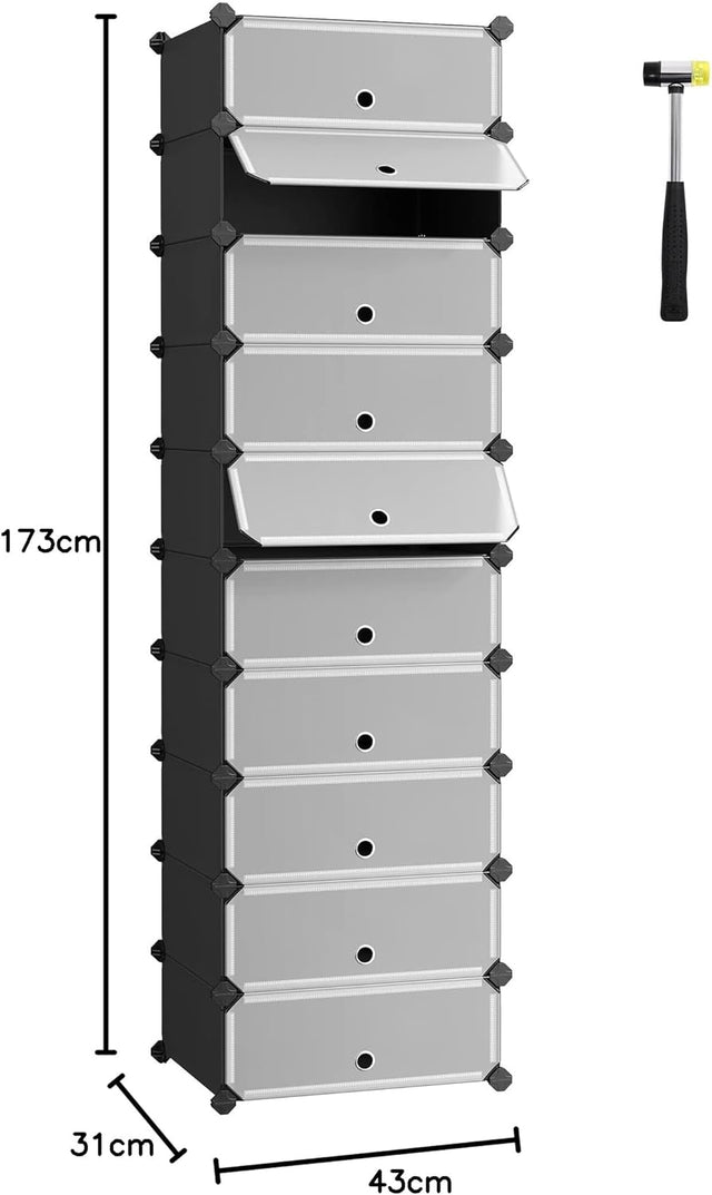 Schuhregal Steckregal DIY-Regal mit Tür Schwarz von Songmics